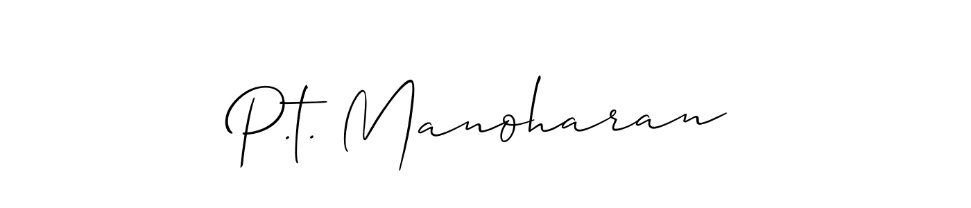 Use a signature maker to create a handwritten signature online. With this signature software, you can design (Allison_Script) your own signature for name P.t. Manoharan. P.t. Manoharan signature style 2 images and pictures png