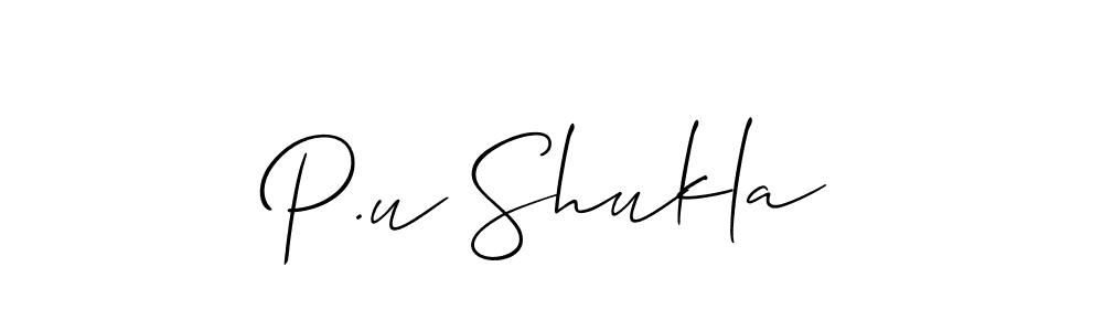 How to Draw P.u Shukla signature style? Allison_Script is a latest design signature styles for name P.u Shukla. P.u Shukla signature style 2 images and pictures png