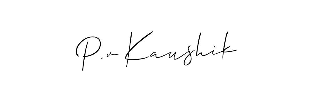 Allison_Script is a professional signature style that is perfect for those who want to add a touch of class to their signature. It is also a great choice for those who want to make their signature more unique. Get P.v Kaushik name to fancy signature for free. P.v Kaushik signature style 2 images and pictures png