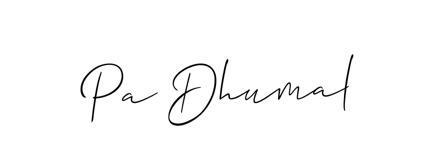 You should practise on your own different ways (Allison_Script) to write your name (Pa Dhumal) in signature. don't let someone else do it for you. Pa Dhumal signature style 2 images and pictures png