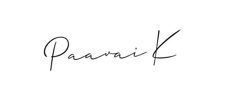 Use a signature maker to create a handwritten signature online. With this signature software, you can design (Allison_Script) your own signature for name Paavai K. Paavai K signature style 2 images and pictures png