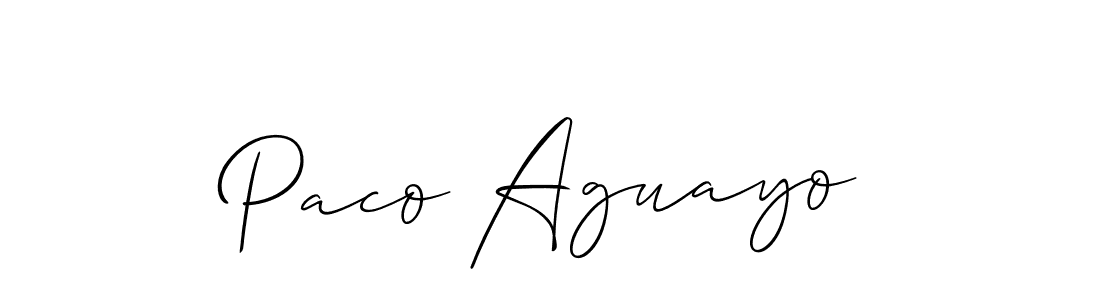 Allison_Script is a professional signature style that is perfect for those who want to add a touch of class to their signature. It is also a great choice for those who want to make their signature more unique. Get Paco Aguayo name to fancy signature for free. Paco Aguayo signature style 2 images and pictures png