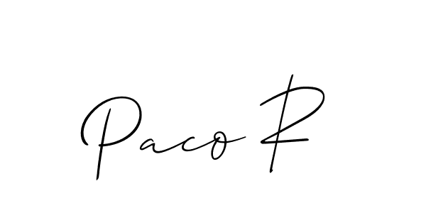 Allison_Script is a professional signature style that is perfect for those who want to add a touch of class to their signature. It is also a great choice for those who want to make their signature more unique. Get Paco R name to fancy signature for free. Paco R signature style 2 images and pictures png