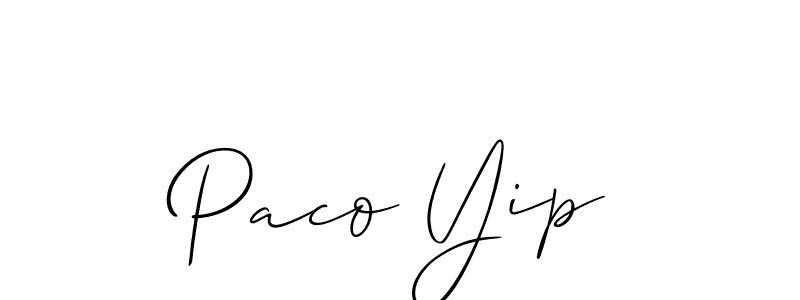 Make a beautiful signature design for name Paco Yip. With this signature (Allison_Script) style, you can create a handwritten signature for free. Paco Yip signature style 2 images and pictures png