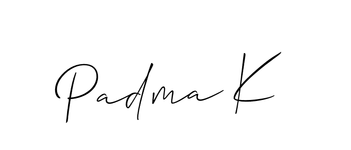 The best way (Allison_Script) to make a short signature is to pick only two or three words in your name. The name Padma K include a total of six letters. For converting this name. Padma K signature style 2 images and pictures png