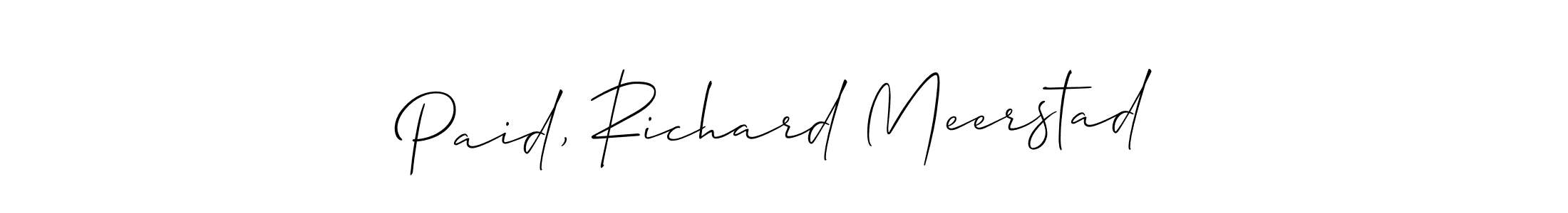 The best way (Allison_Script) to make a short signature is to pick only two or three words in your name. The name Paid, Richard Meerstad include a total of six letters. For converting this name. Paid, Richard Meerstad signature style 2 images and pictures png