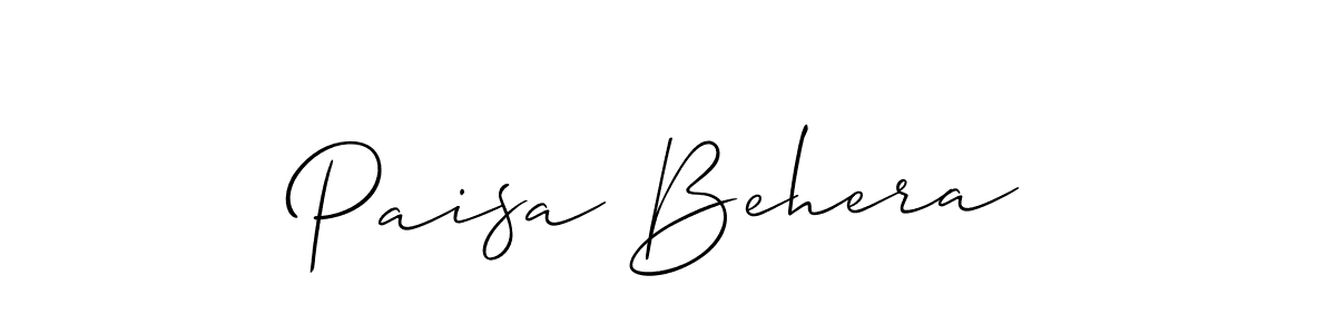 Allison_Script is a professional signature style that is perfect for those who want to add a touch of class to their signature. It is also a great choice for those who want to make their signature more unique. Get Paisa Behera name to fancy signature for free. Paisa Behera signature style 2 images and pictures png