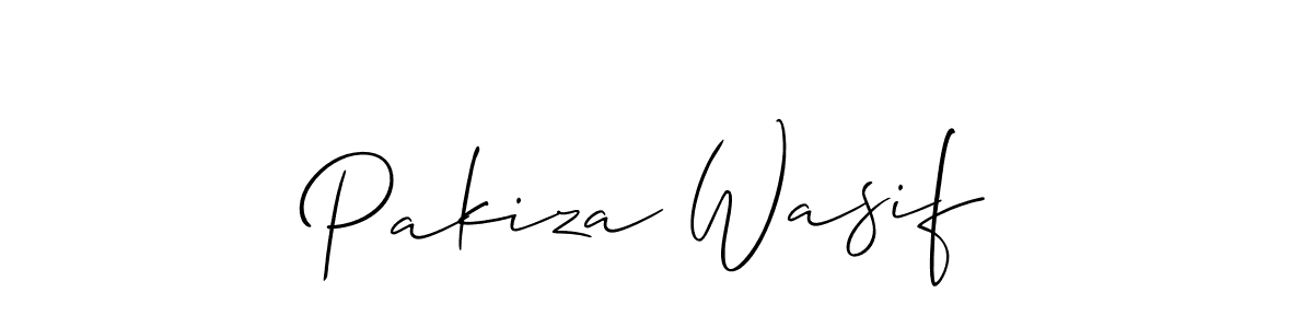 The best way (Allison_Script) to make a short signature is to pick only two or three words in your name. The name Pakiza Wasif include a total of six letters. For converting this name. Pakiza Wasif signature style 2 images and pictures png