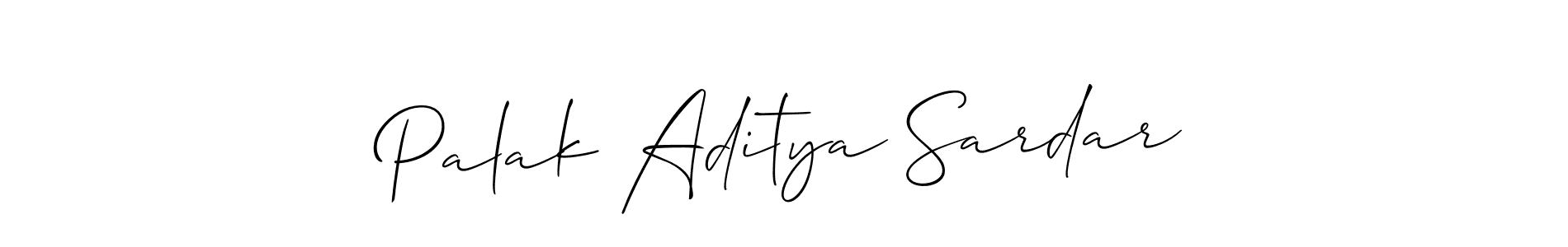 Make a beautiful signature design for name Palak Aditya Sardar. With this signature (Allison_Script) style, you can create a handwritten signature for free. Palak Aditya Sardar signature style 2 images and pictures png
