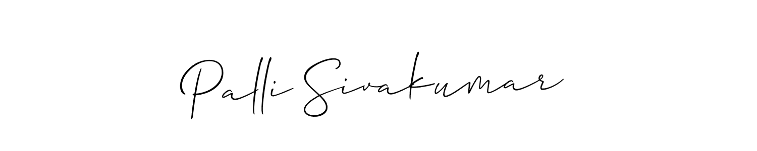 The best way (Allison_Script) to make a short signature is to pick only two or three words in your name. The name Palli Sivakumar include a total of six letters. For converting this name. Palli Sivakumar signature style 2 images and pictures png