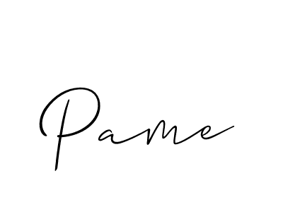 Use a signature maker to create a handwritten signature online. With this signature software, you can design (Allison_Script) your own signature for name Pame. Pame signature style 2 images and pictures png
