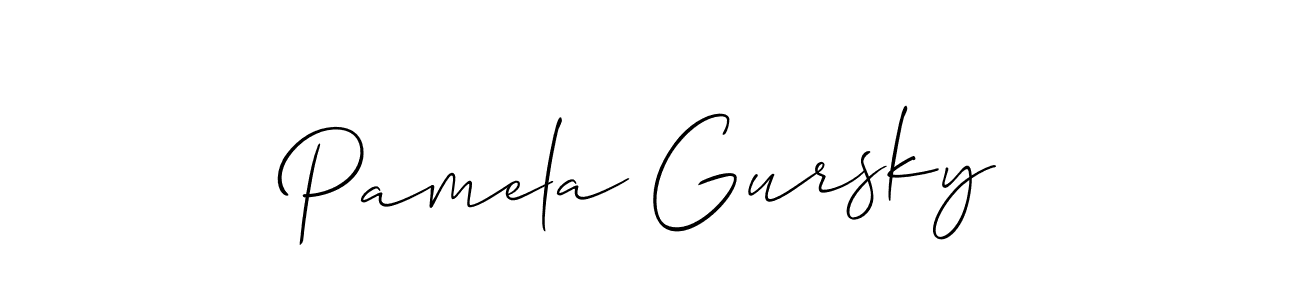 The best way (Allison_Script) to make a short signature is to pick only two or three words in your name. The name Pamela Gursky include a total of six letters. For converting this name. Pamela Gursky signature style 2 images and pictures png