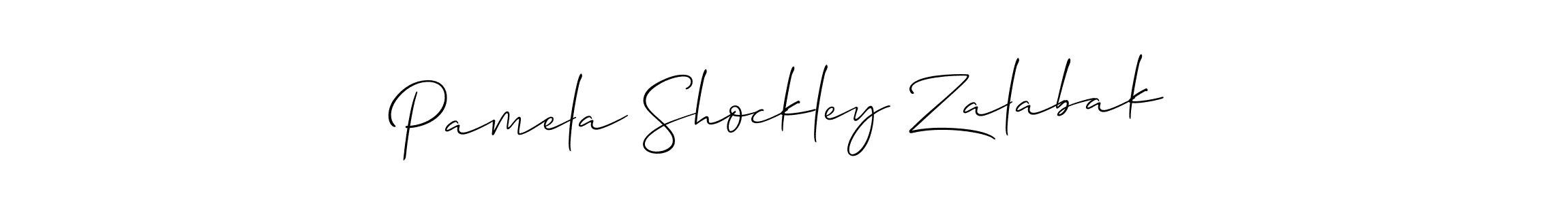 The best way (Allison_Script) to make a short signature is to pick only two or three words in your name. The name Pamela Shockley Zalabak include a total of six letters. For converting this name. Pamela Shockley Zalabak signature style 2 images and pictures png