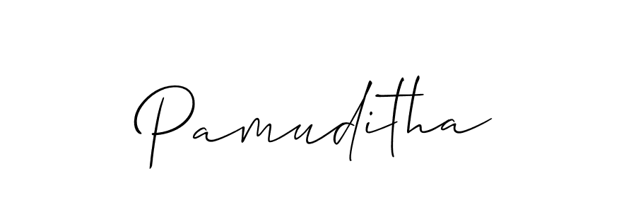 Create a beautiful signature design for name Pamuditha. With this signature (Allison_Script) fonts, you can make a handwritten signature for free. Pamuditha signature style 2 images and pictures png