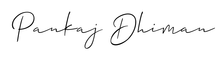 A stylish, flowing autograph style designed for name Pankaj Dhiman using Allison_Script typography. Perfect for digital creative projects. Pankaj Dhiman signature style 2 images and pictures png