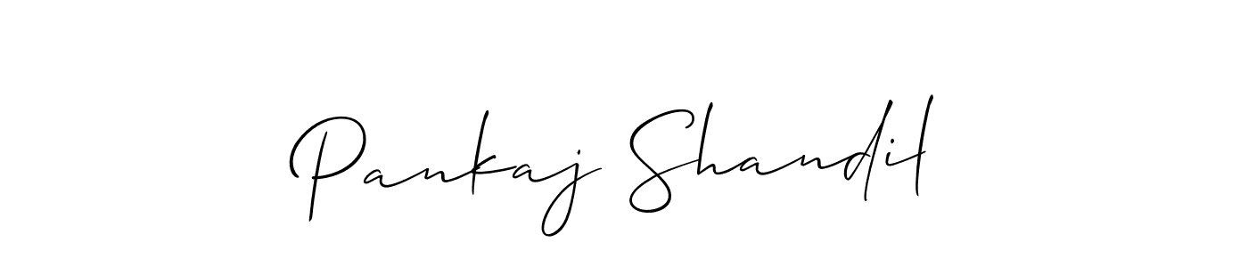 Allison_Script is a professional signature style that is perfect for those who want to add a touch of class to their signature. It is also a great choice for those who want to make their signature more unique. Get Pankaj Shandil name to fancy signature for free. Pankaj Shandil signature style 2 images and pictures png
