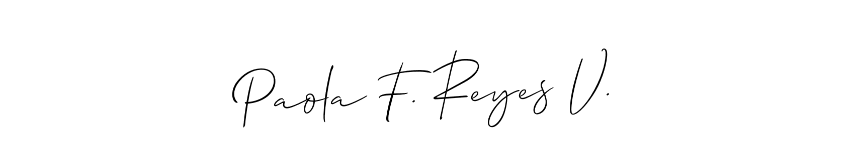 Allison_Script is a professional signature style that is perfect for those who want to add a touch of class to their signature. It is also a great choice for those who want to make their signature more unique. Get Paola F. Reyes V. name to fancy signature for free. Paola F. Reyes V. signature style 2 images and pictures png