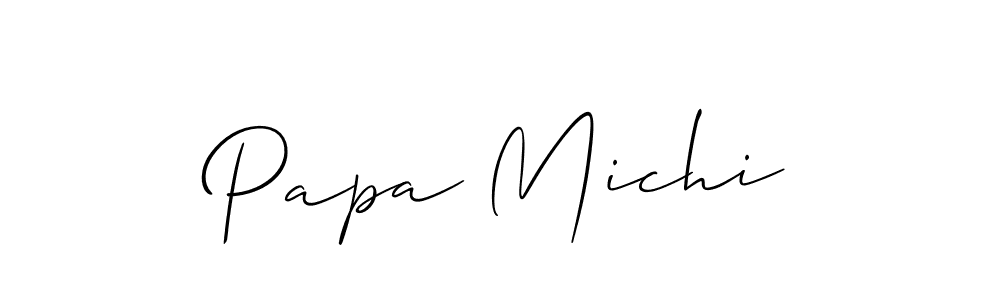 Allison_Script is a professional signature style that is perfect for those who want to add a touch of class to their signature. It is also a great choice for those who want to make their signature more unique. Get Papa Michi name to fancy signature for free. Papa Michi signature style 2 images and pictures png