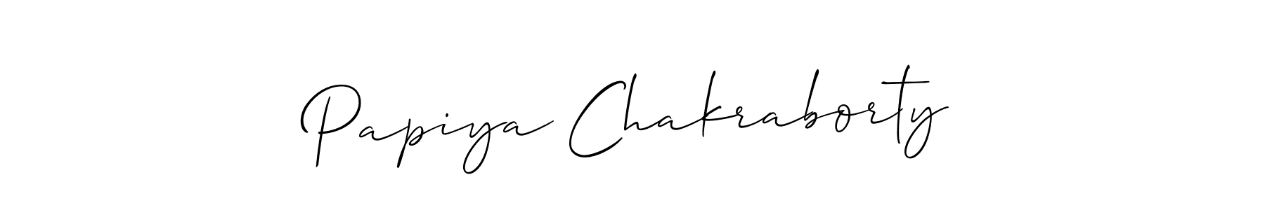 The best way (Allison_Script) to make a short signature is to pick only two or three words in your name. The name Papiya Chakraborty include a total of six letters. For converting this name. Papiya Chakraborty signature style 2 images and pictures png