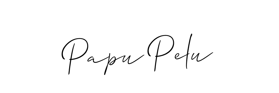 The best way (Allison_Script) to make a short signature is to pick only two or three words in your name. The name Papu Pelu include a total of six letters. For converting this name. Papu Pelu signature style 2 images and pictures png