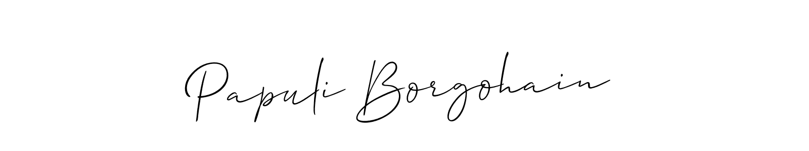 if you are searching for the best signature style for your name Papuli Borgohain. so please give up your signature search. here we have designed multiple signature styles  using Allison_Script. Papuli Borgohain signature style 2 images and pictures png