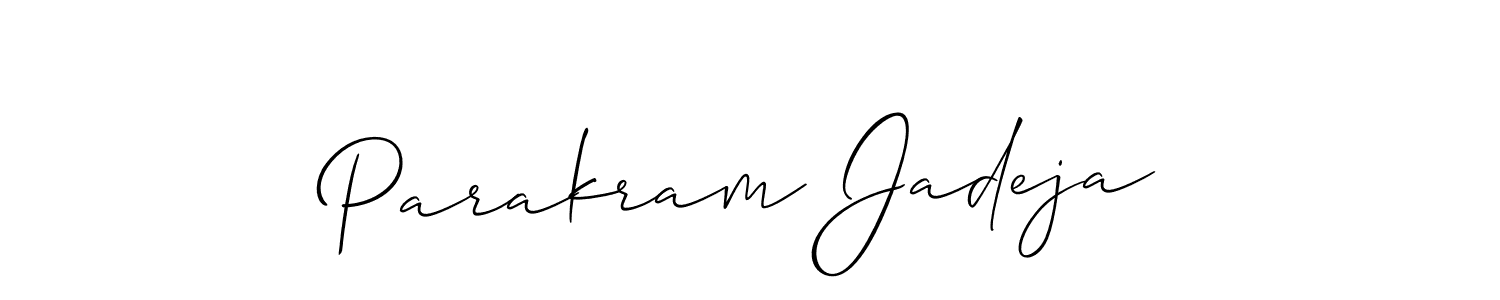 Allison_Script is a professional signature style that is perfect for those who want to add a touch of class to their signature. It is also a great choice for those who want to make their signature more unique. Get Parakram Jadeja name to fancy signature for free. Parakram Jadeja signature style 2 images and pictures png