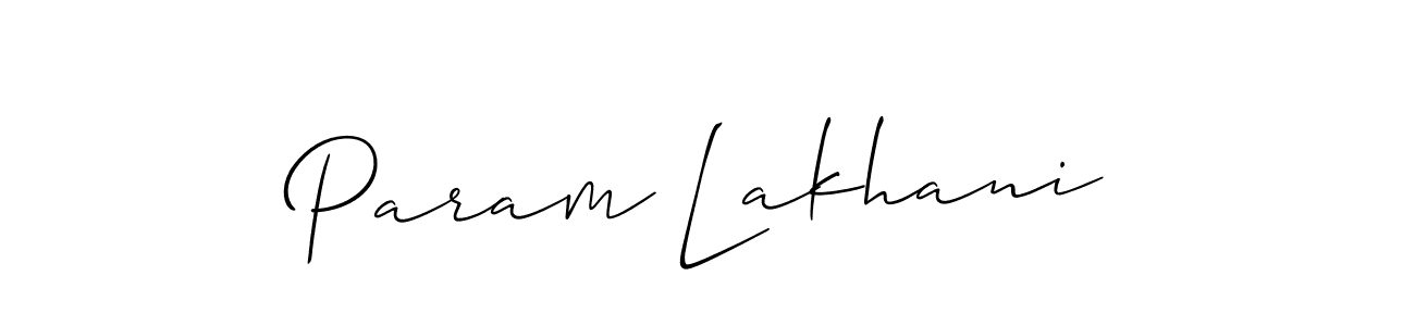 The best way (Allison_Script) to make a short signature is to pick only two or three words in your name. The name Param Lakhani include a total of six letters. For converting this name. Param Lakhani signature style 2 images and pictures png