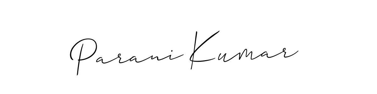 The best way (Allison_Script) to make a short signature is to pick only two or three words in your name. The name Parani Kumar include a total of six letters. For converting this name. Parani Kumar signature style 2 images and pictures png