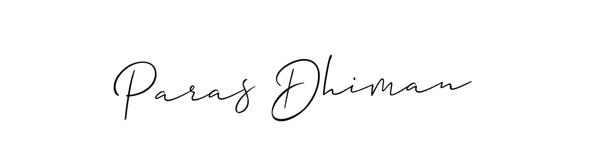 Allison_Script is a professional signature style that is perfect for those who want to add a touch of class to their signature. It is also a great choice for those who want to make their signature more unique. Get Paras Dhiman name to fancy signature for free. Paras Dhiman signature style 2 images and pictures png