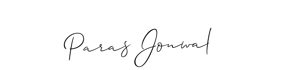 The best way (Allison_Script) to make a short signature is to pick only two or three words in your name. The name Paras Jonwal include a total of six letters. For converting this name. Paras Jonwal signature style 2 images and pictures png