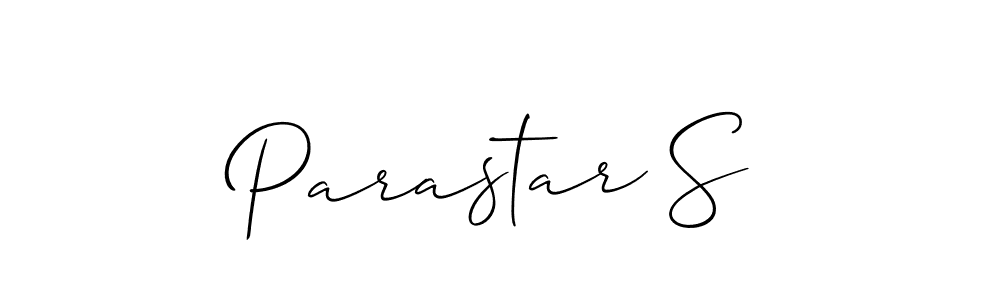 The best way (Allison_Script) to make a short signature is to pick only two or three words in your name. The name Parastar S include a total of six letters. For converting this name. Parastar S signature style 2 images and pictures png