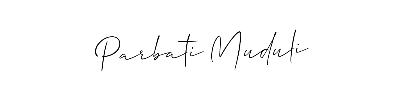 The best way (Allison_Script) to make a short signature is to pick only two or three words in your name. The name Parbati Muduli include a total of six letters. For converting this name. Parbati Muduli signature style 2 images and pictures png