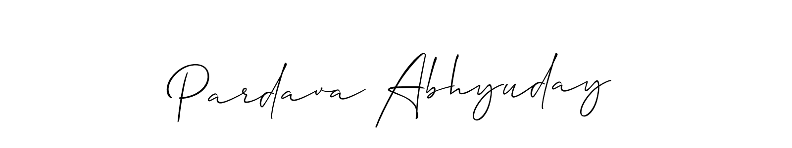 You should practise on your own different ways (Allison_Script) to write your name (Pardava Abhyuday) in signature. don't let someone else do it for you. Pardava Abhyuday signature style 2 images and pictures png