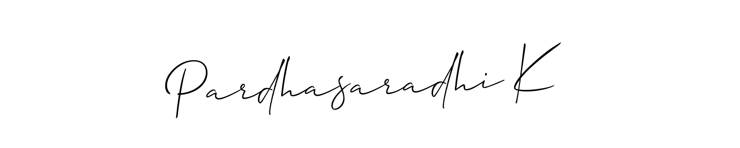 The best way (Allison_Script) to make a short signature is to pick only two or three words in your name. The name Pardhasaradhi K include a total of six letters. For converting this name. Pardhasaradhi K signature style 2 images and pictures png