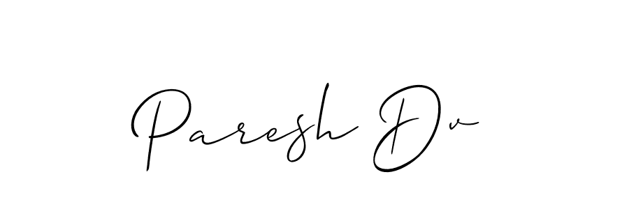 The best way (Allison_Script) to make a short signature is to pick only two or three words in your name. The name Paresh Dv include a total of six letters. For converting this name. Paresh Dv signature style 2 images and pictures png