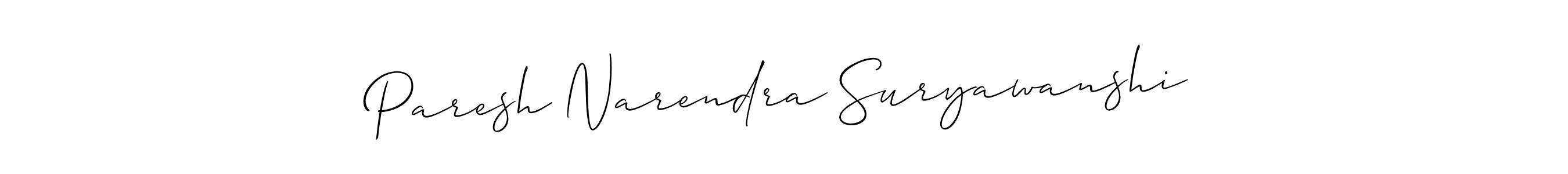 The best way (Allison_Script) to make a short signature is to pick only two or three words in your name. The name Paresh Narendra Suryawanshi include a total of six letters. For converting this name. Paresh Narendra Suryawanshi signature style 2 images and pictures png