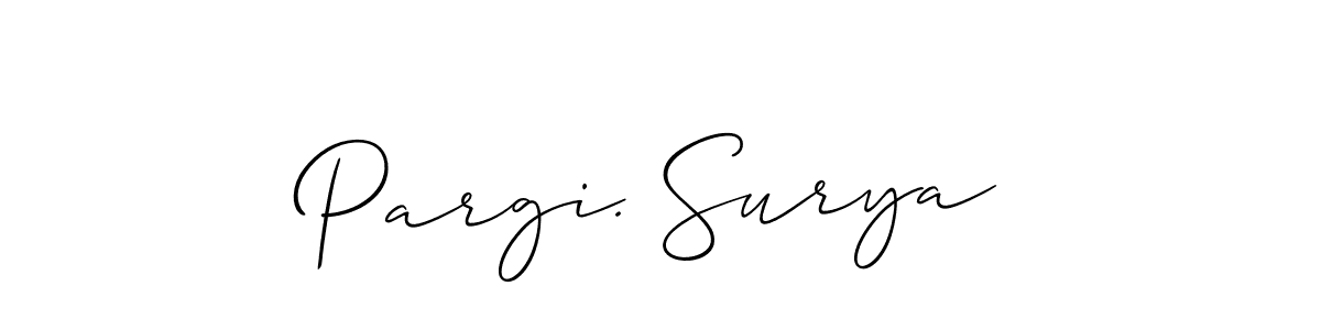 The best way (Allison_Script) to make a short signature is to pick only two or three words in your name. The name Pargi. Surya include a total of six letters. For converting this name. Pargi. Surya signature style 2 images and pictures png