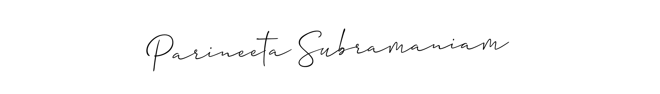 Allison_Script is a professional signature style that is perfect for those who want to add a touch of class to their signature. It is also a great choice for those who want to make their signature more unique. Get Parineeta Subramaniam name to fancy signature for free. Parineeta Subramaniam signature style 2 images and pictures png