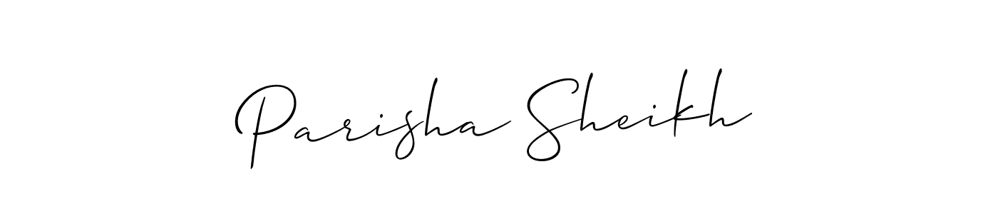 The best way (Allison_Script) to make a short signature is to pick only two or three words in your name. The name Parisha Sheikh include a total of six letters. For converting this name. Parisha Sheikh signature style 2 images and pictures png