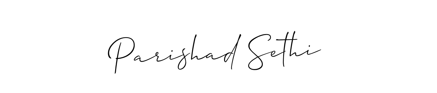 It looks lik you need a new signature style for name Parishad Sethi. Design unique handwritten (Allison_Script) signature with our free signature maker in just a few clicks. Parishad Sethi signature style 2 images and pictures png