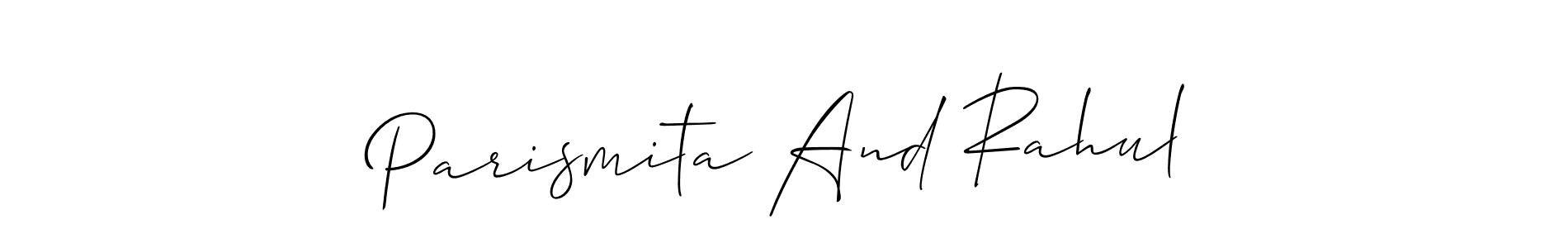 How to make Parismita And Rahul name signature. Use Allison_Script style for creating short signs online. This is the latest handwritten sign. Parismita And Rahul signature style 2 images and pictures png