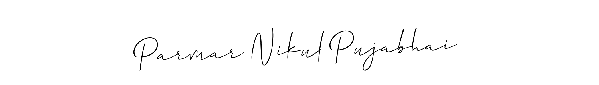 The best way (Allison_Script) to make a short signature is to pick only two or three words in your name. The name Parmar Nikul Pujabhai include a total of six letters. For converting this name. Parmar Nikul Pujabhai signature style 2 images and pictures png