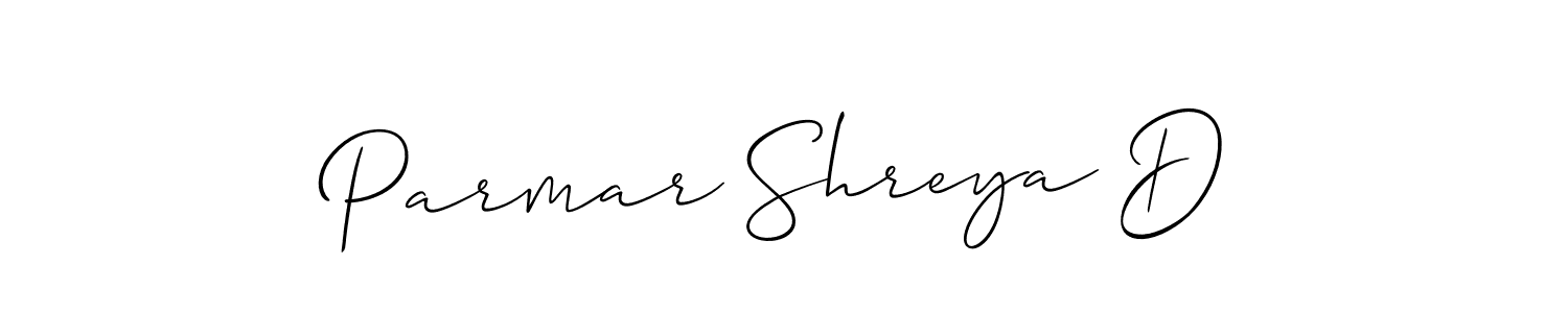 The best way (Allison_Script) to make a short signature is to pick only two or three words in your name. The name Parmar Shreya D include a total of six letters. For converting this name. Parmar Shreya D signature style 2 images and pictures png