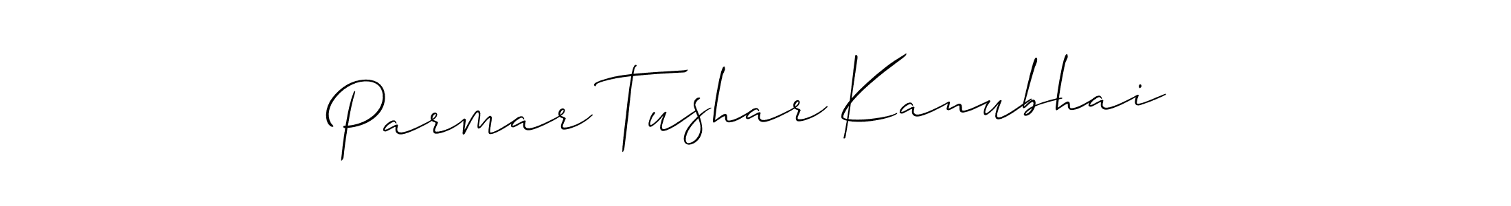 The best way (Allison_Script) to make a short signature is to pick only two or three words in your name. The name Parmar Tushar Kanubhai include a total of six letters. For converting this name. Parmar Tushar Kanubhai signature style 2 images and pictures png