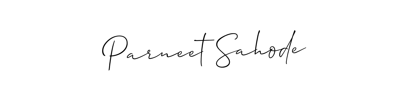 Allison_Script is a professional signature style that is perfect for those who want to add a touch of class to their signature. It is also a great choice for those who want to make their signature more unique. Get Parneet Sahode name to fancy signature for free. Parneet Sahode signature style 2 images and pictures png