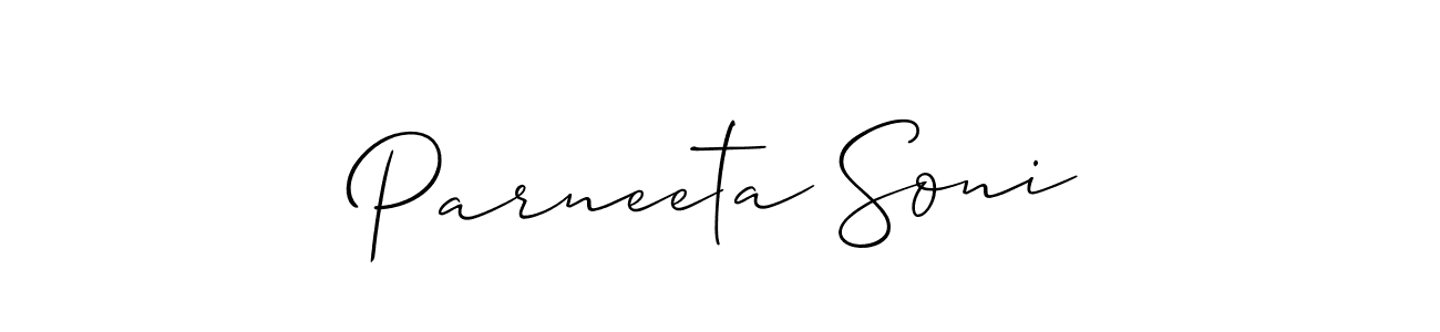 Make a short Parneeta Soni signature style. Manage your documents anywhere anytime using Allison_Script. Create and add eSignatures, submit forms, share and send files easily. Parneeta Soni signature style 2 images and pictures png