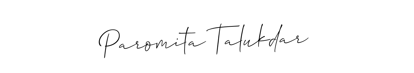 Make a beautiful signature design for name Paromita Talukdar. With this signature (Allison_Script) style, you can create a handwritten signature for free. Paromita Talukdar signature style 2 images and pictures png