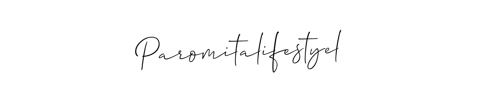 Create a beautiful signature design for name Paromitalifestyel. With this signature (Allison_Script) fonts, you can make a handwritten signature for free. Paromitalifestyel signature style 2 images and pictures png