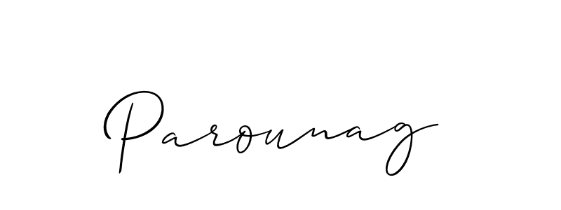 Design your own signature with our free online signature maker. With this signature software, you can create a handwritten (Allison_Script) signature for name Parounag. Parounag signature style 2 images and pictures png