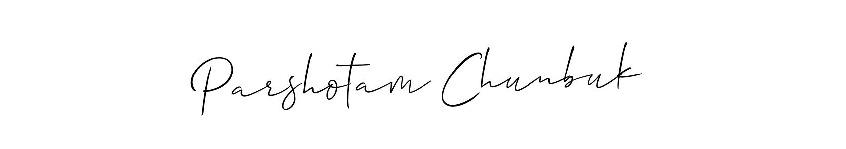 How to Draw Parshotam Chunbuk signature style? Allison_Script is a latest design signature styles for name Parshotam Chunbuk. Parshotam Chunbuk signature style 2 images and pictures png